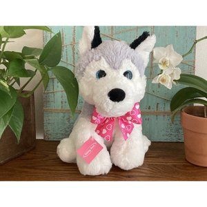 Holiday Home Siberian HUSKY Gray White Stuffed Animal Plush Puppy Dog Blue Eyes